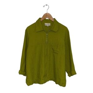 David  Dart Lightweight Linen Jacket Women's Size Small Green Zipper Relaxed Fit